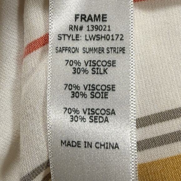 Frame Saffron Summer Stripe Top Blouse Size M Silk Blend Tie Neck Minimalist - Picture 10 of 11